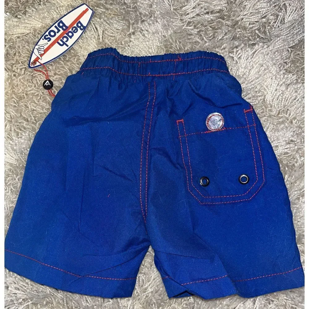 New Beach Bros. Navy Blue & Red Toddler Boy Swim Trunks Bathing Suit 3T NWT $28